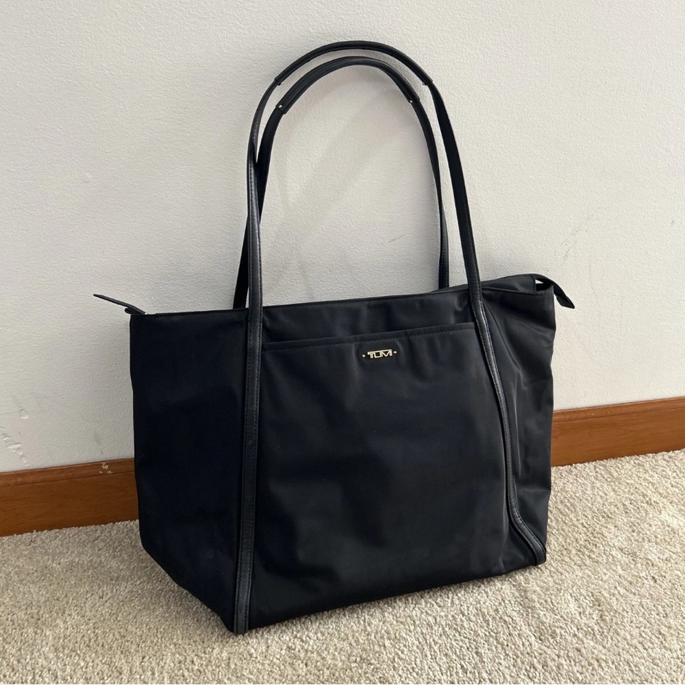 TUMI Satchel Tote Bag Women Black Nylon Leather Handbag
